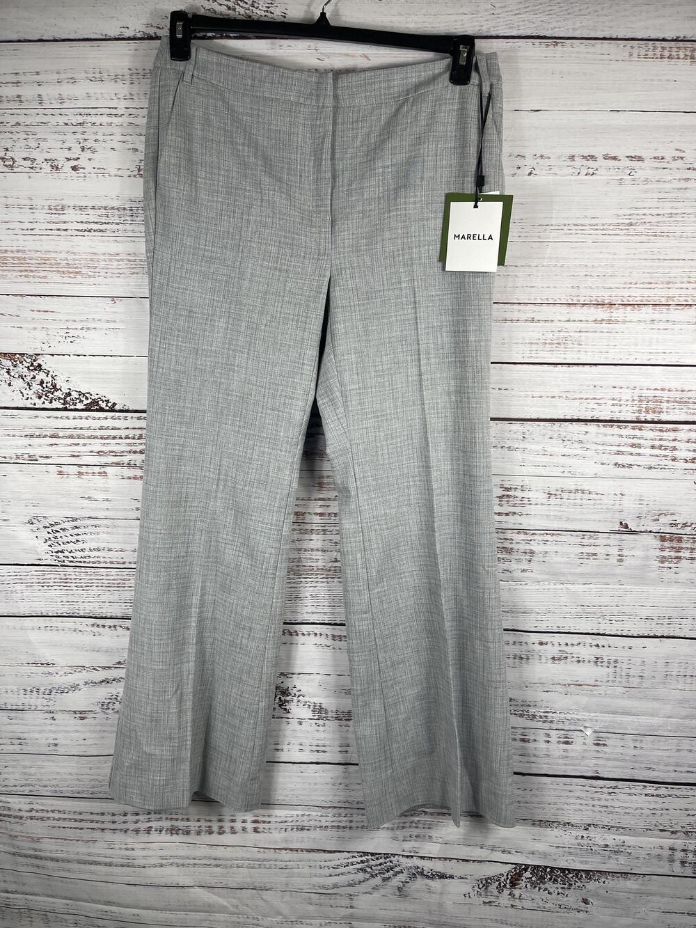 Marella Pants Women's SZ 14 Gray Straight Leg Stretch Career Office Trousers NWT